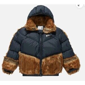 Nike x Sacai Parka Women Size Large Dark Obsidian Faux Fur CT3267-475  NWOT